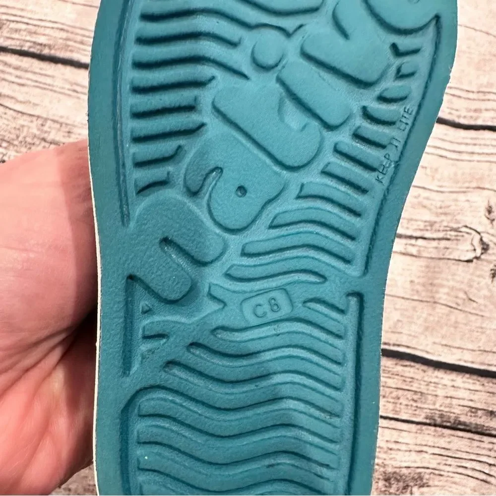 Native Teal and White Water Shoes with Perforated Design Kids Size 8